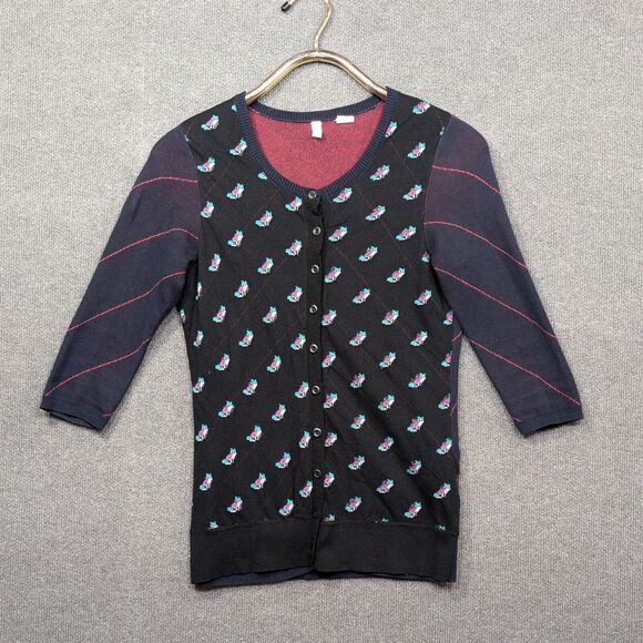 Moth Cardigan Sweater Womens Small Petite Wily All Over Print Fox Sheer Layered - Picture 1 of 15